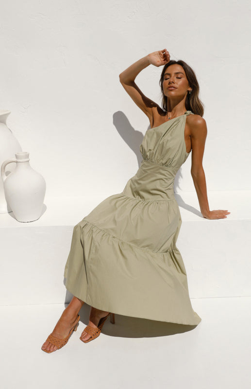 Blue Zone Planet | Women's One Shoulder Gathered Long Dress kakaclo