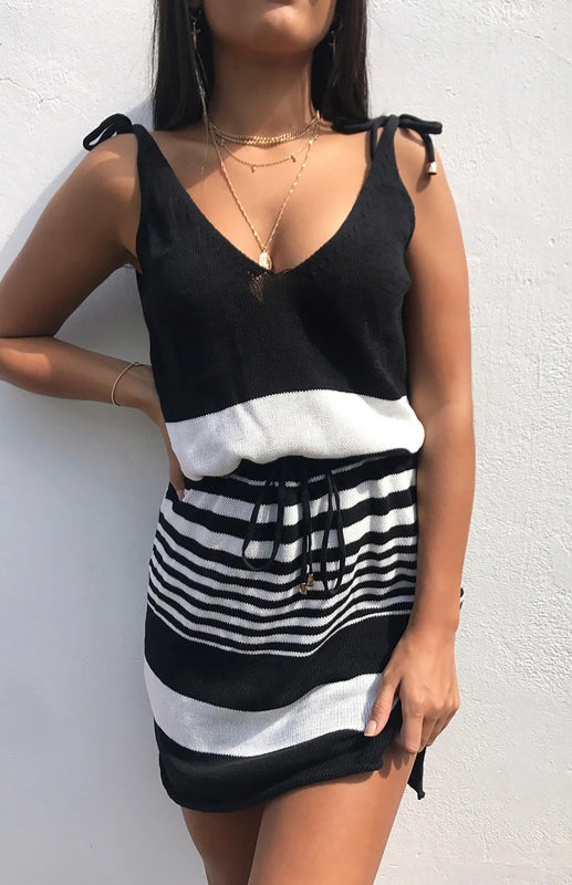 Blue Zone Planet | Women's Sleeveless V-Neck Striped Dress kakaclo