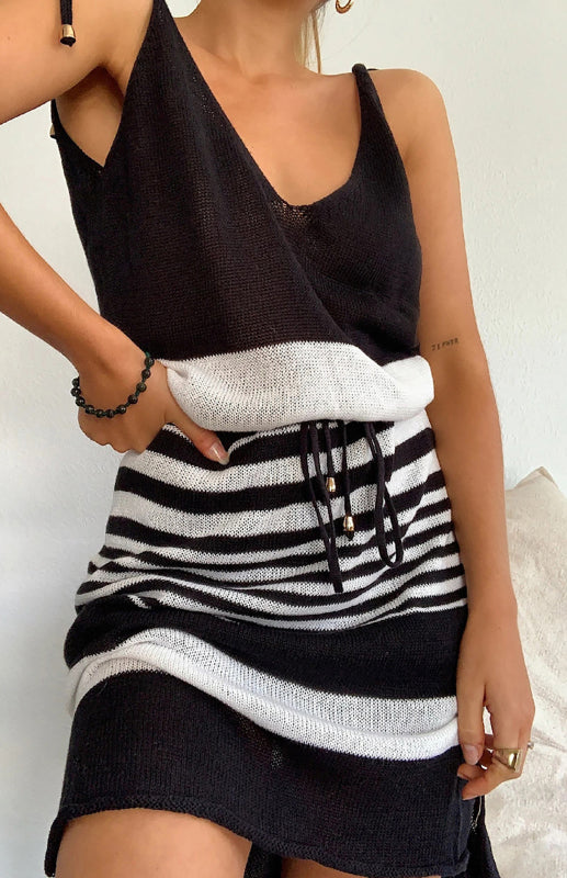 Blue Zone Planet | Women's Sleeveless V-Neck Striped Dress kakaclo