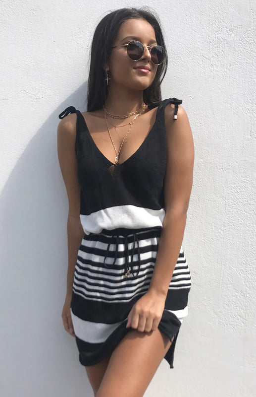 Blue Zone Planet | Women's Sleeveless V-Neck Striped Dress kakaclo