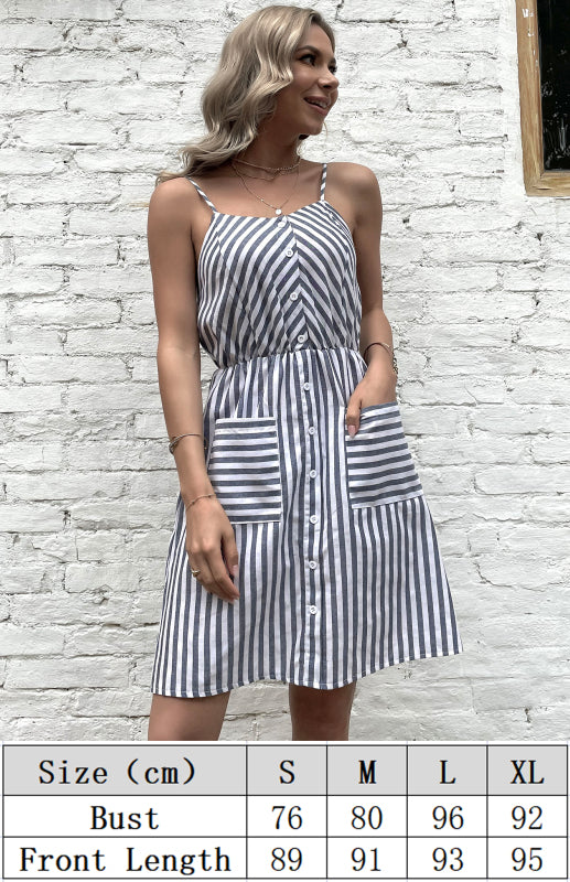 Blue Zone Planet | Women's Slip Dress Grey Striped Cotton Linen Dress kakaclo