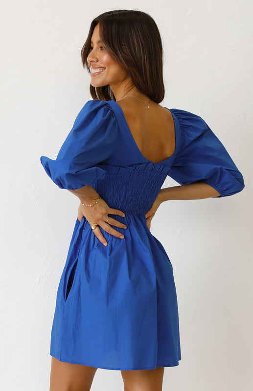 Blue Zone Planet | Women's Lantern Sleeve Solid Color Dress kakaclo