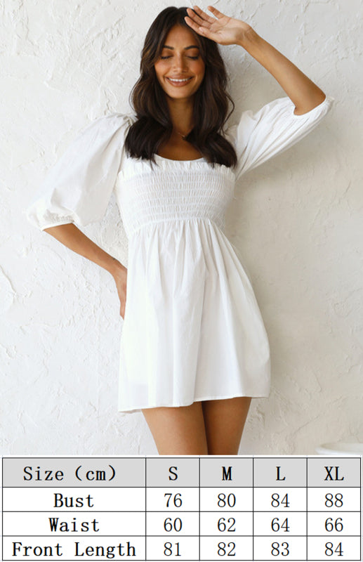 Blue Zone Planet | Women's Lantern Sleeve Solid Color Dress kakaclo