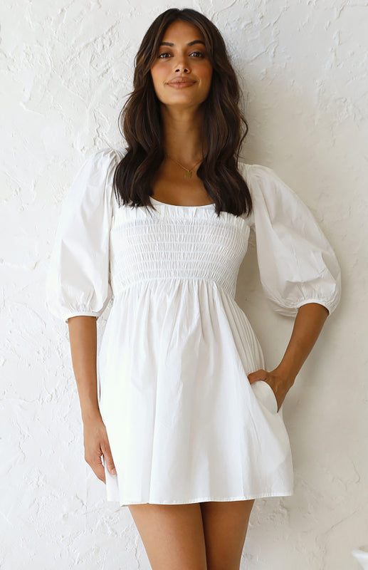 Blue Zone Planet | Women's Lantern Sleeve Solid Color Dress kakaclo