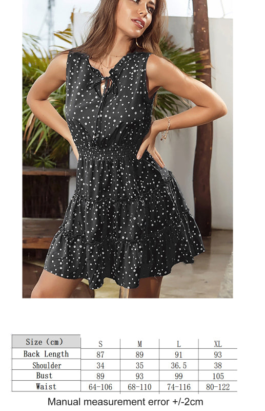 Round Neck Polka Dot Print Vest Skirt Fungus Trim Dress kakaclo