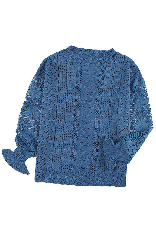 Blue Zone Planet | Long Sleeve Cutout Petal Sleeve Sweater kakaclo