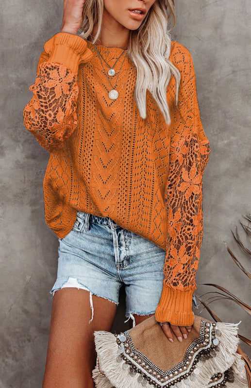 Blue Zone Planet | Long Sleeve Cutout Petal Sleeve Sweater kakaclo