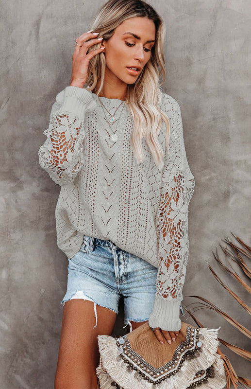 Blue Zone Planet | Long Sleeve Cutout Petal Sleeve Sweater kakaclo