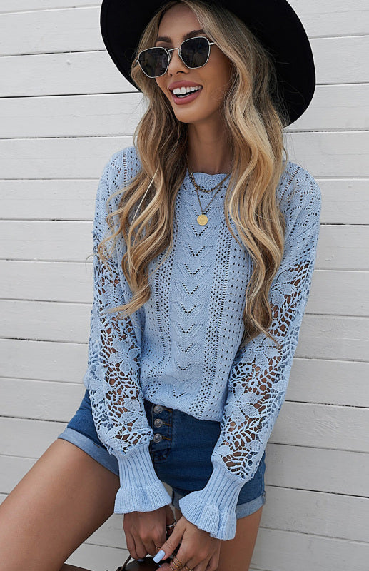 Blue Zone Planet | Long Sleeve Cutout Petal Sleeve Sweater kakaclo