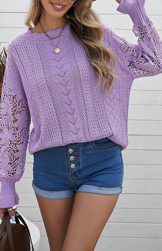 Blue Zone Planet | Long Sleeve Cutout Petal Sleeve Sweater kakaclo