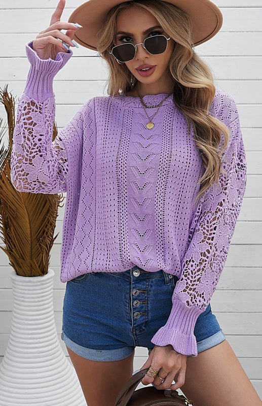 Blue Zone Planet | Long Sleeve Cutout Petal Sleeve Sweater kakaclo