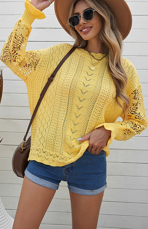 Blue Zone Planet | Long Sleeve Cutout Petal Sleeve Sweater kakaclo