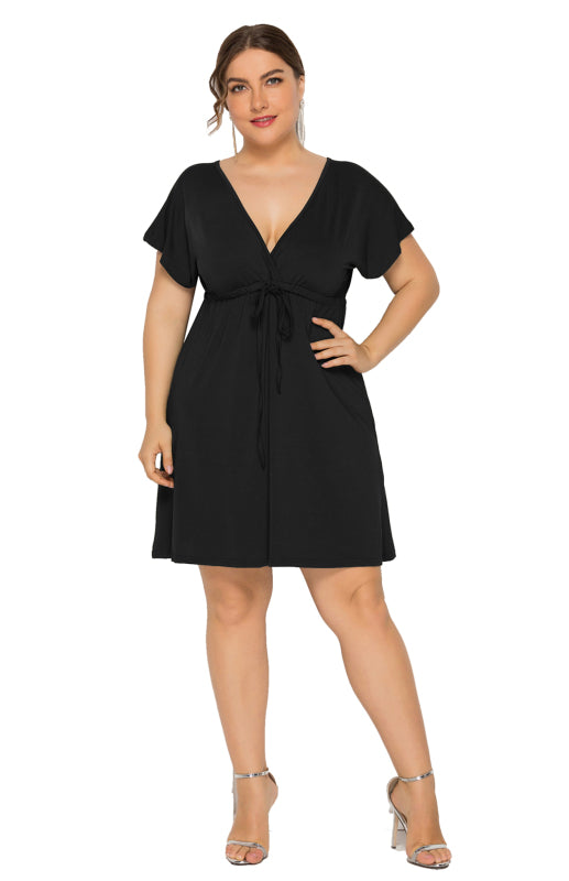 Isabella's Deep V Solid Plus Size Mini Dress Blue Zone Planet