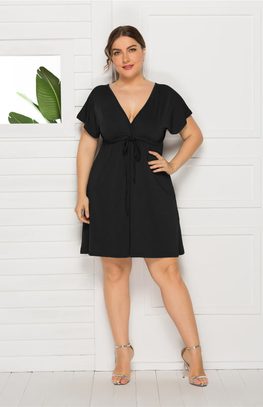Isabella's Deep V Solid Plus Size Mini Dress Blue Zone Planet