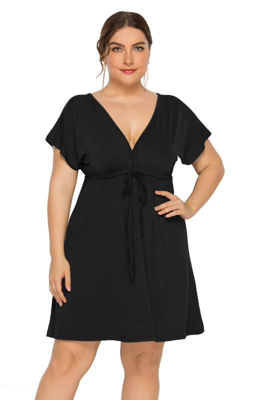 Isabella's Deep V Solid Plus Size Mini Dress Blue Zone Planet