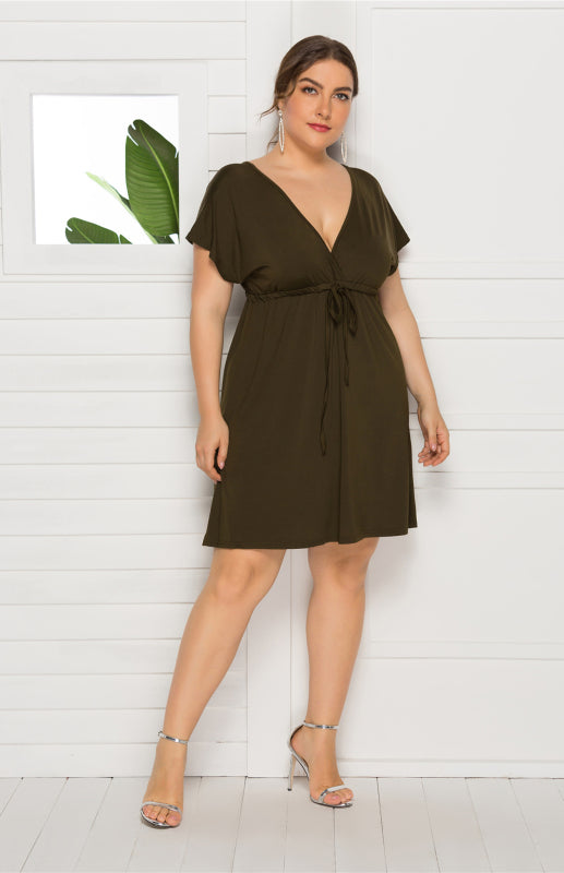 Isabella's Deep V Solid Plus Size Mini Dress Blue Zone Planet