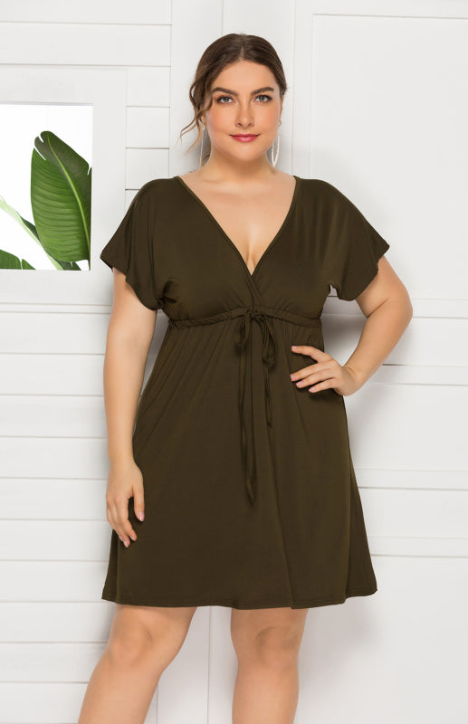 Isabella's Deep V Solid Plus Size Mini Dress Blue Zone Planet