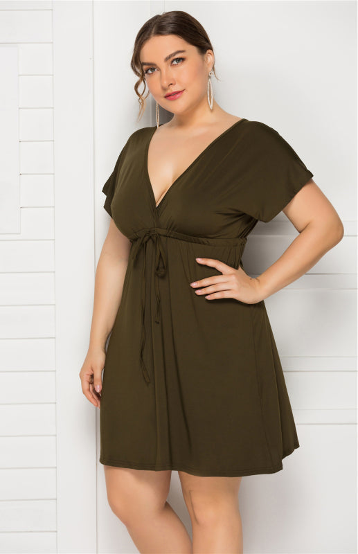 Isabella's Deep V Solid Plus Size Mini Dress Blue Zone Planet