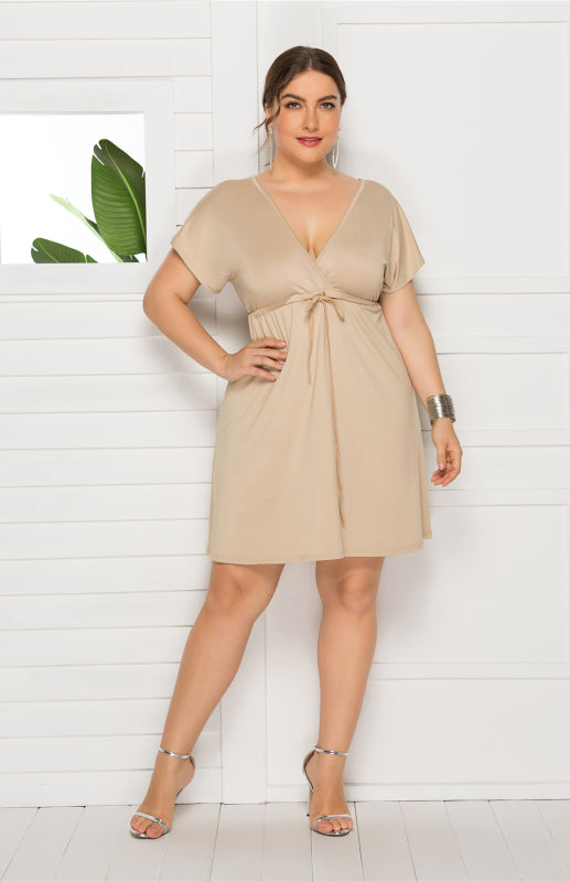 Isabella's Deep V Solid Plus Size Mini Dress Blue Zone Planet