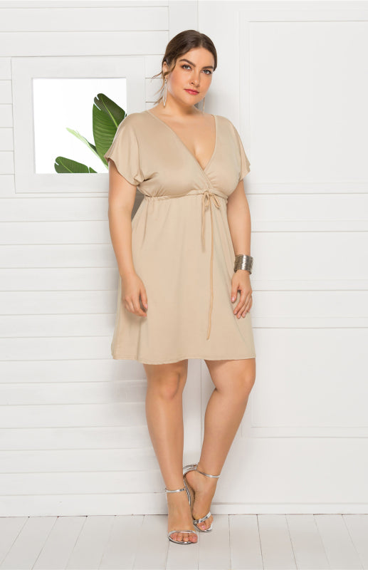 Isabella's Deep V Solid Plus Size Mini Dress Blue Zone Planet