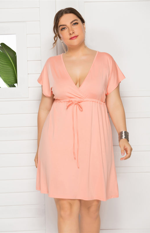 Isabella's Deep V Solid Plus Size Mini Dress Blue Zone Planet