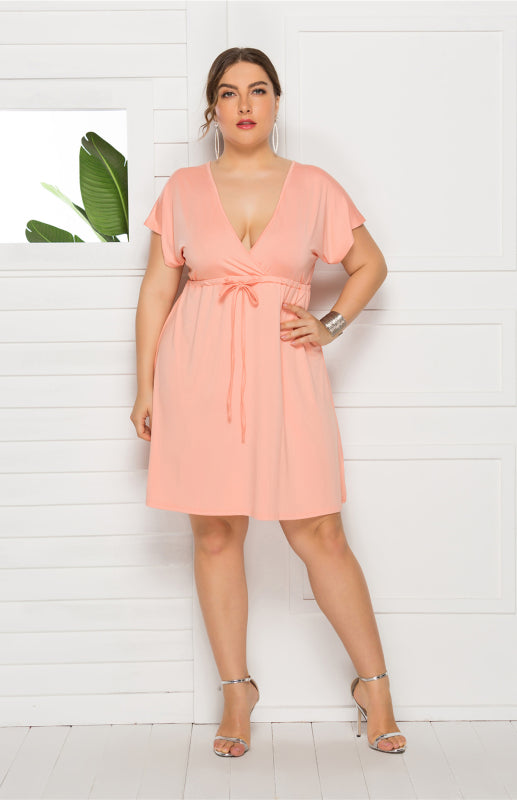 Isabella's Deep V Solid Plus Size Mini Dress Blue Zone Planet