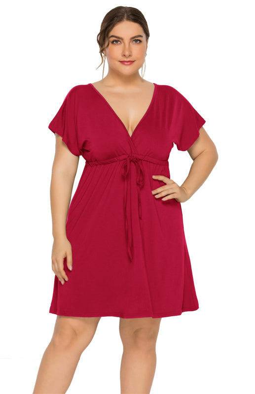 Isabella's Deep V Solid Plus Size Mini Dress Blue Zone Planet
