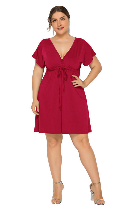 Isabella's Deep V Solid Plus Size Mini Dress Blue Zone Planet