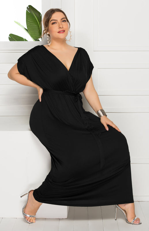 Sienna's Deep V Solid Plus Size Maxi Dress Blue Zone Planet