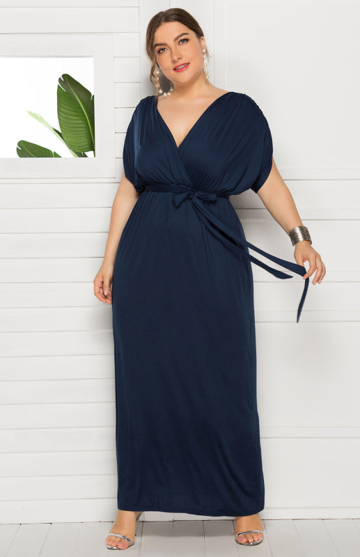 Sienna's Deep V Solid Plus Size Maxi Dress Blue Zone Planet