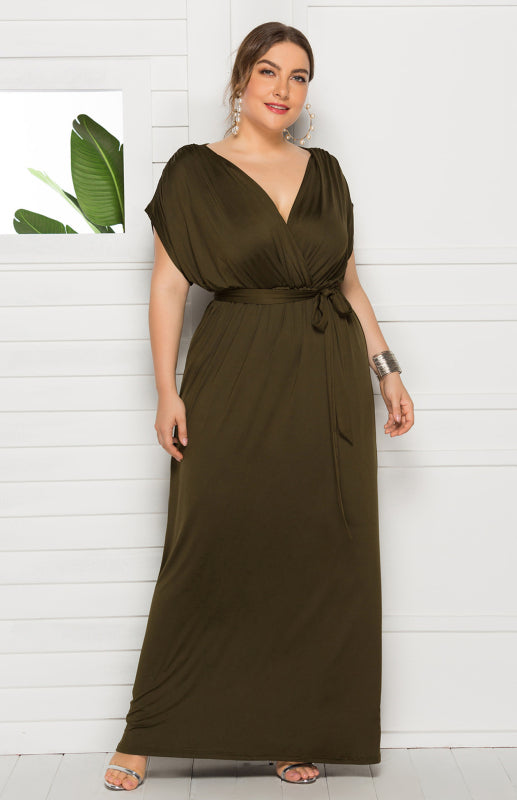 Sienna's Deep V Solid Plus Size Maxi Dress Blue Zone Planet
