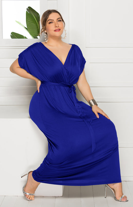 Sienna's Deep V Solid Plus Size Maxi Dress Blue Zone Planet