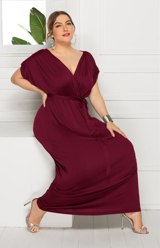 Sienna's Deep V Solid Plus Size Maxi Dress Blue Zone Planet
