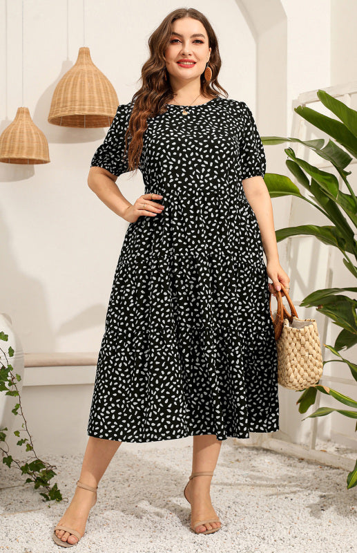 Blue Zone Planet | Plus Size Short Sleeve Printed Dress BLUE ZONE PLANET