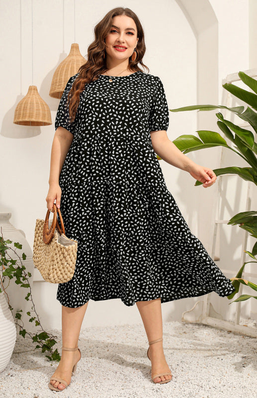 Blue Zone Planet | Plus Size Short Sleeve Printed Dress BLUE ZONE PLANET