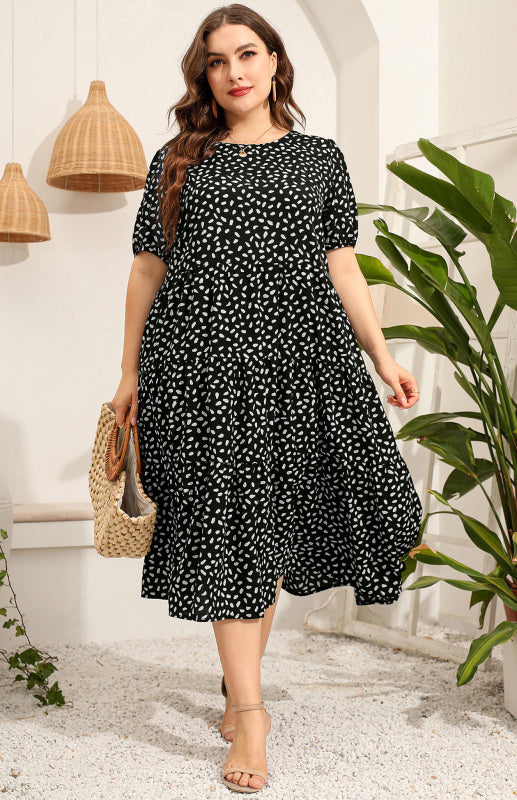 Blue Zone Planet | Plus Size Short Sleeve Printed Dress BLUE ZONE PLANET