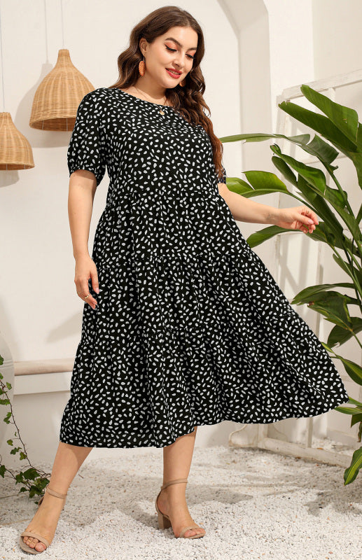 Blue Zone Planet | Plus Size Short Sleeve Printed Dress BLUE ZONE PLANET