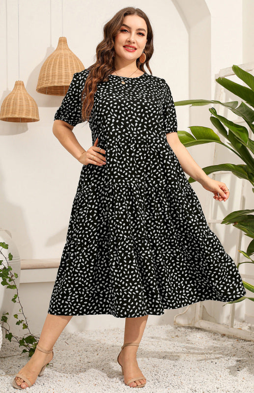 Blue Zone Planet | Plus Size Short Sleeve Printed Dress BLUE ZONE PLANET