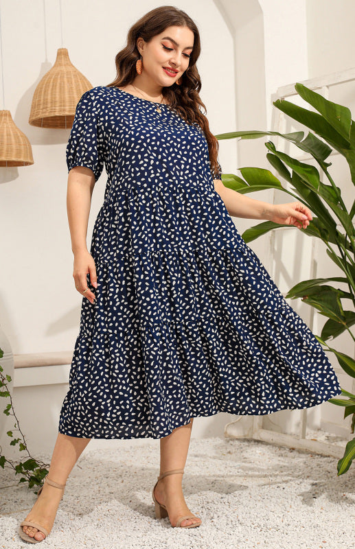 Blue Zone Planet | Plus Size Short Sleeve Printed Dress BLUE ZONE PLANET