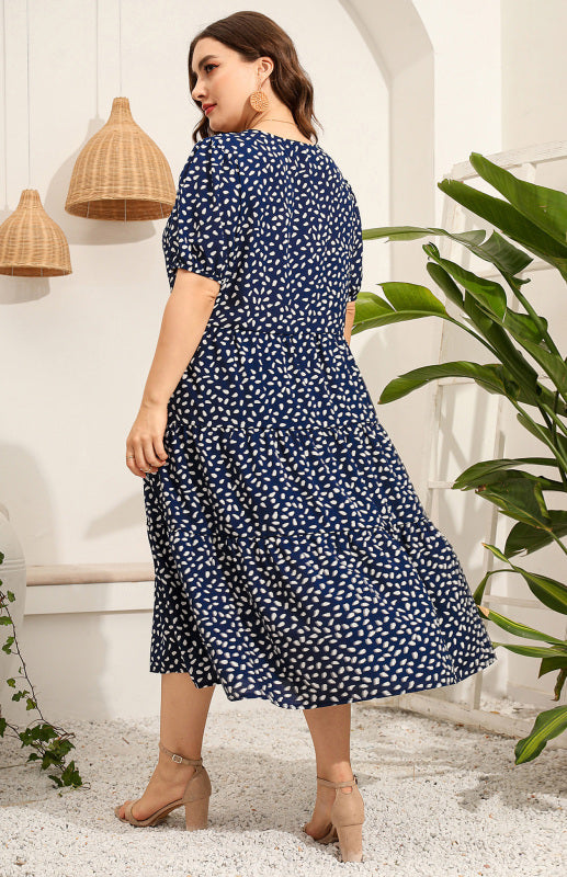 Blue Zone Planet | Plus Size Short Sleeve Printed Dress BLUE ZONE PLANET