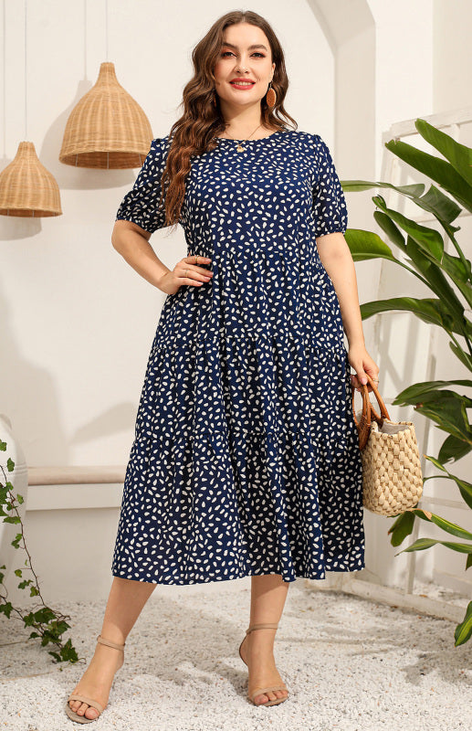 Blue Zone Planet | Plus Size Short Sleeve Printed Dress BLUE ZONE PLANET