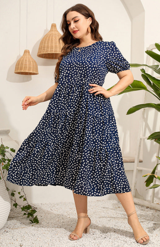 Blue Zone Planet | Plus Size Short Sleeve Printed Dress BLUE ZONE PLANET