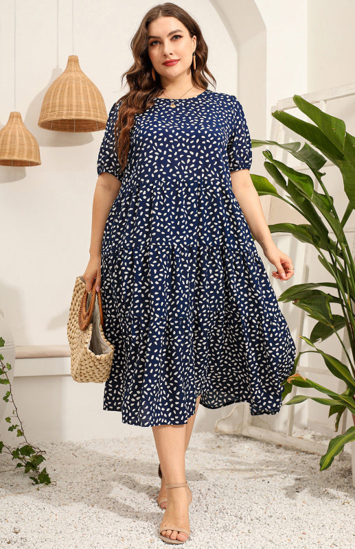Blue Zone Planet | Plus Size Short Sleeve Printed Dress BLUE ZONE PLANET