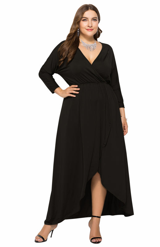 Isabella's Elegant Deep V Plus Size Maxi Dress Blue Zone Planet