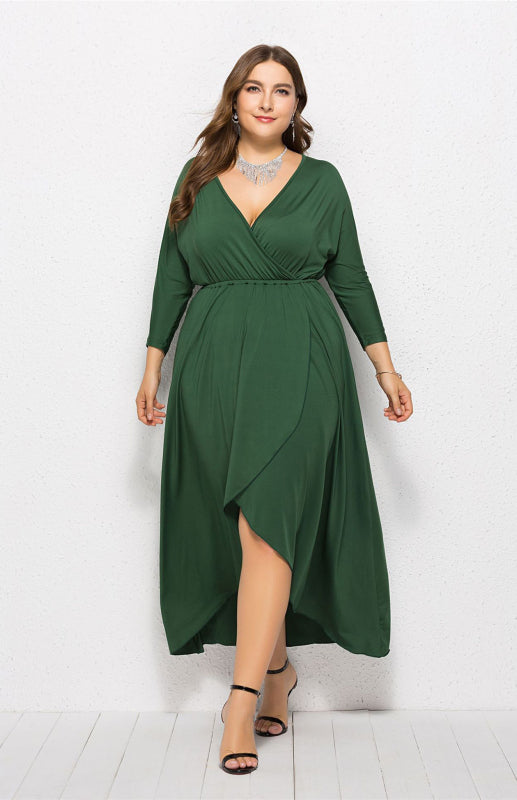 Isabella's Elegant Deep V Plus Size Maxi Dress Blue Zone Planet