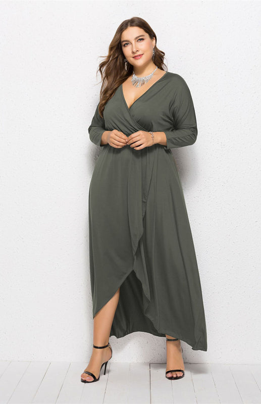 Isabella's Elegant Deep V Plus Size Maxi Dress Blue Zone Planet