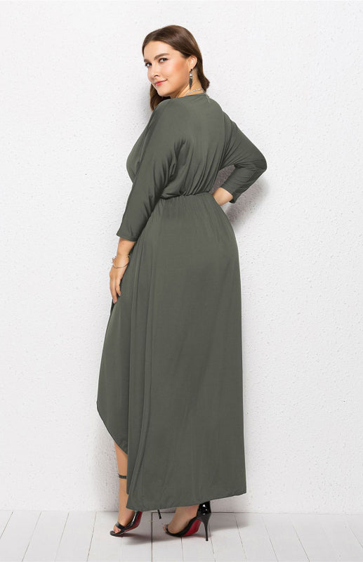 Isabella's Elegant Deep V Plus Size Maxi Dress Blue Zone Planet