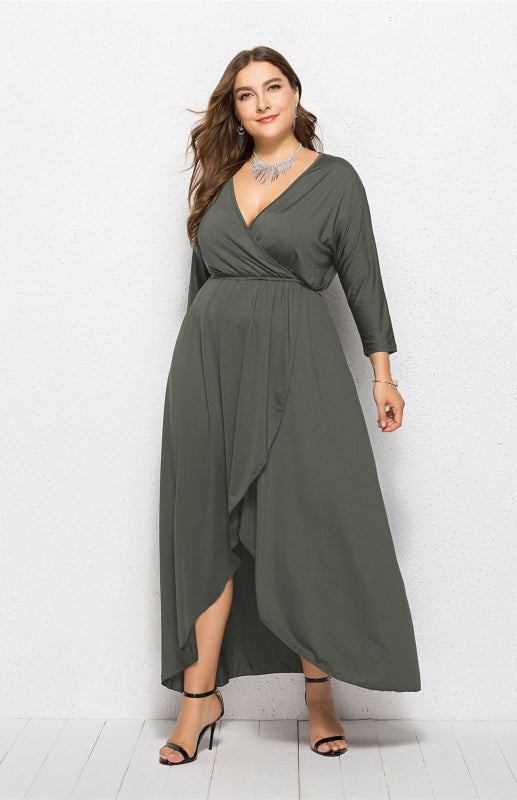 Isabella's Elegant Deep V Plus Size Maxi Dress Blue Zone Planet