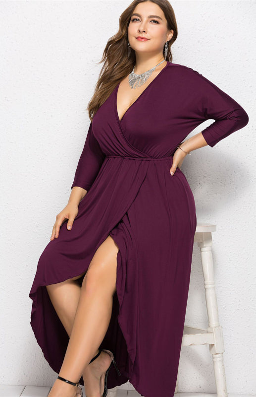 Isabella's Elegant Deep V Plus Size Maxi Dress Blue Zone Planet