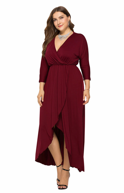 Isabella's Elegant Deep V Plus Size Maxi Dress Blue Zone Planet